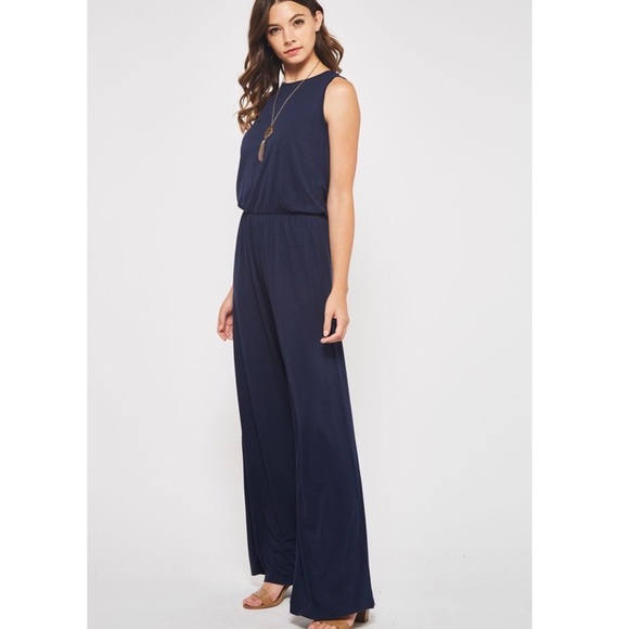 **SALE-ONLY 1 SMALL LEFT*Navy Sleeveless Jumpsuit - Picture 2 of 7